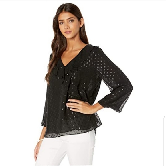 Lilly Pulitzer Olenna Silk Metallic Black Top XS - Picture 2 of 12